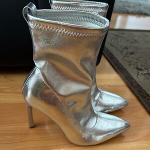 Silver Pointed-Toe Stiletto Ankle Boots - Women's High-Heel Boots Forever21